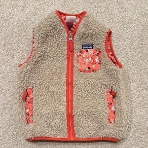 Patagonia Beige and Red Fleece Vest